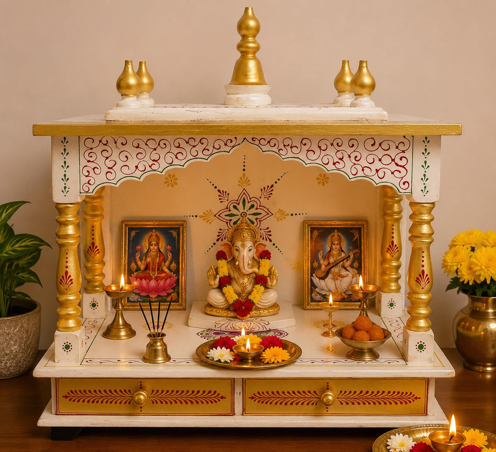 Kamdhenu Art and Craft Wooden Temple/Home/Pooja Mandir/Mandap (Gold), 61 cm