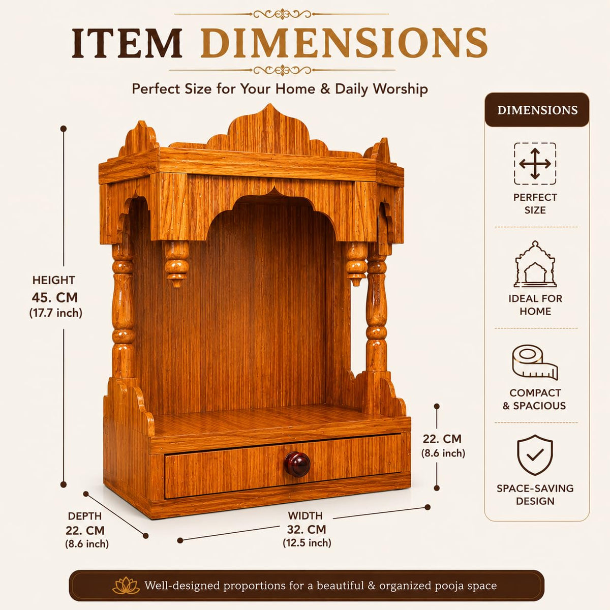 NIVISTAR ENTERPRISES Wooden Temple, Brown, 1.4 Feet