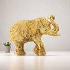 KridayKraft Decorative Golden Elephant Statue Trunk up Metal Figurine, 12 cm x 9.5 cm x 6 cm, 400 gm, Traditional Design