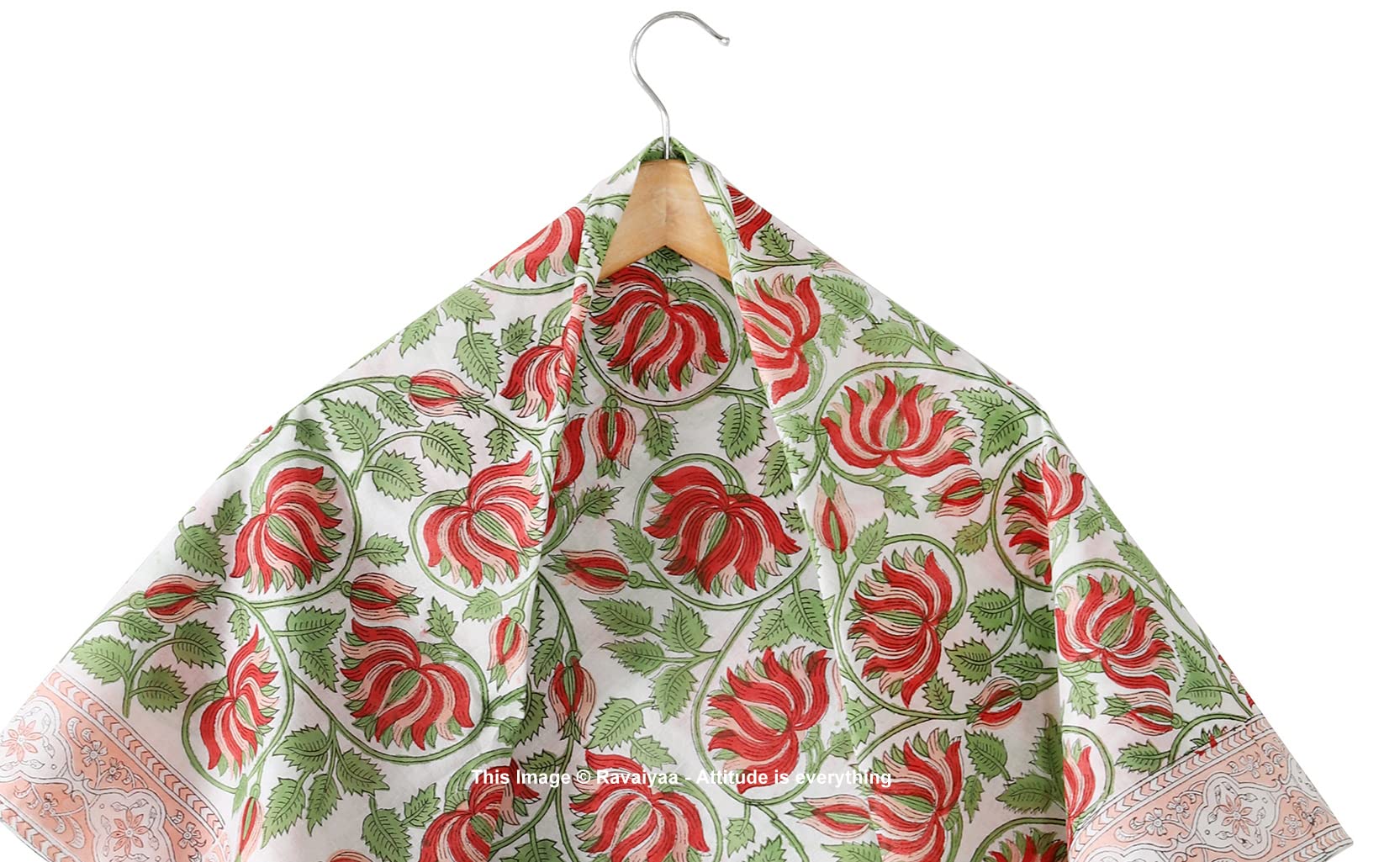 Ravaiyaa - Attitude is everything Sanganer Hand Block Printed Scarves Pure Cotton Scarf Square Hijab Dupatta 40 X 40 Inch (Red Green Lotus Floral) For Female