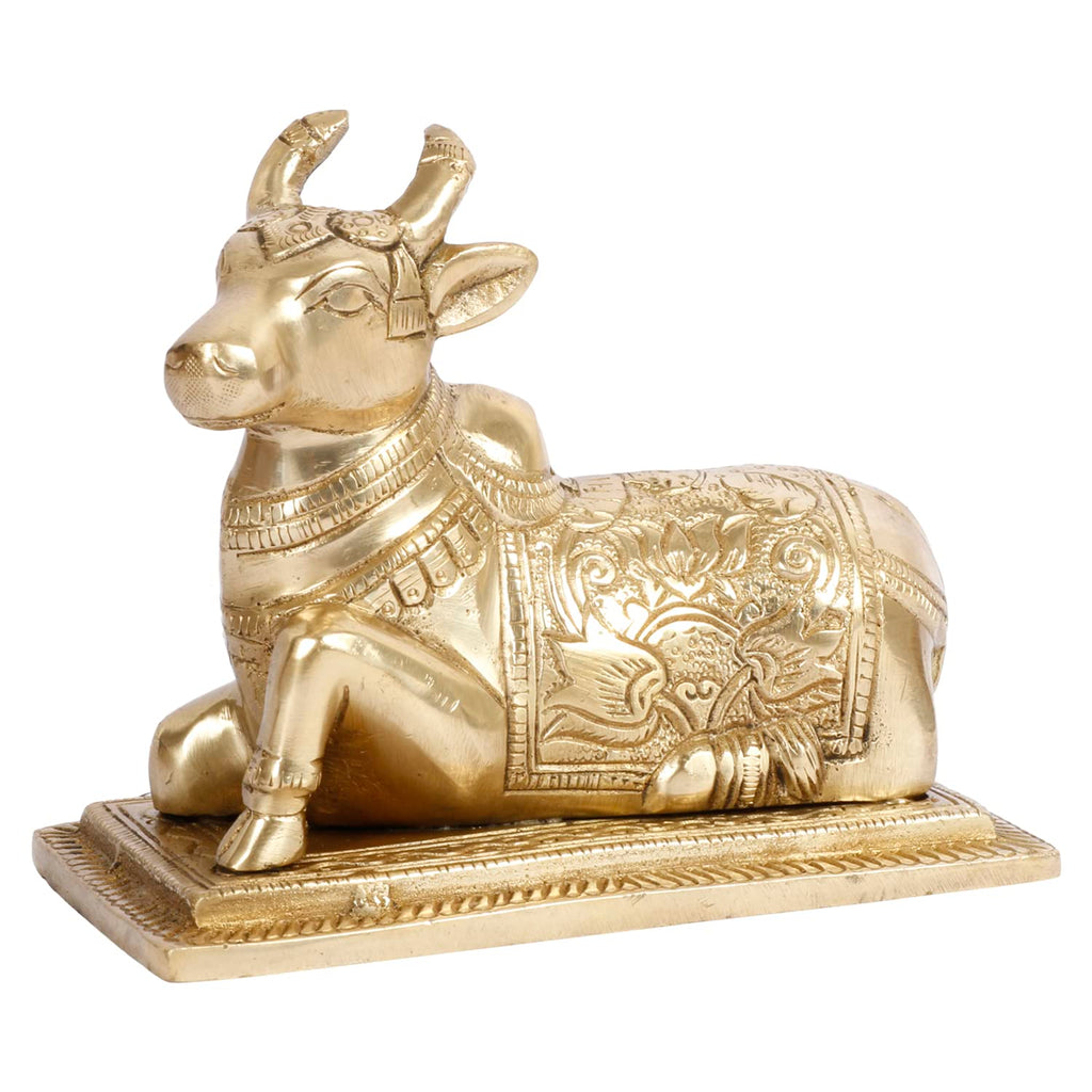 ARTVARKO Brass Nandi Cow Spiritual Vastu Shiva Nandi Pooja Figurine Sculpture, Kamdhenu Bull for Religious Puja and Home Office Temple Decoration Showpiece 5.5 Inch