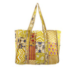 Ravaiyaa - Attitude is everything Patchwork Quilted Shoulder Tote Bag Women Reversible Shoulder Bag Cotton Carry Bag Multipurpose Tote Bags (Yellow)