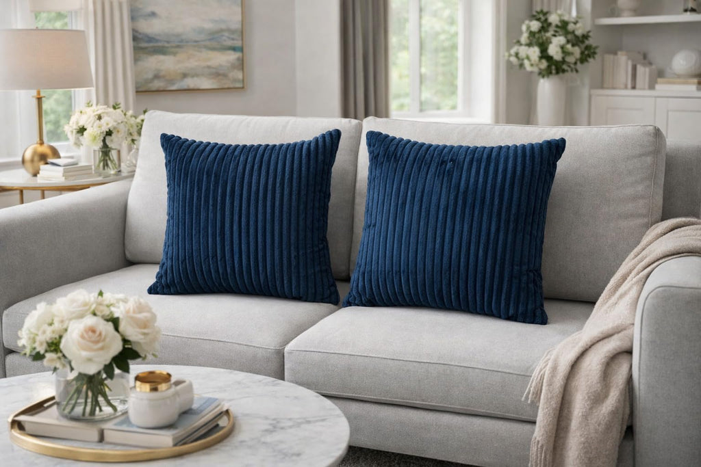 AWARD VELVETS Premium Faux Rabbit Fur Plush Luxury Soft Fluffy Striped Decorative Throw Pillow/Cushion Covers for Sofa, Couch, Living Room - (Navy Blue, 24 x 24 inch) Set of 1