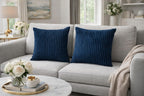 AWARD VELVETS Premium Faux Rabbit Fur Plush Luxury Soft Fluffy Striped Decorative Throw Pillow/Cushion Covers for Sofa, Couch, Living Room - (Navy Blue, 24 x 24 inch) Set of 1