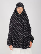 ANA Black Floral Cotton With Sleeves Namaz Makhna for Women, Free Size, Ready to Wear