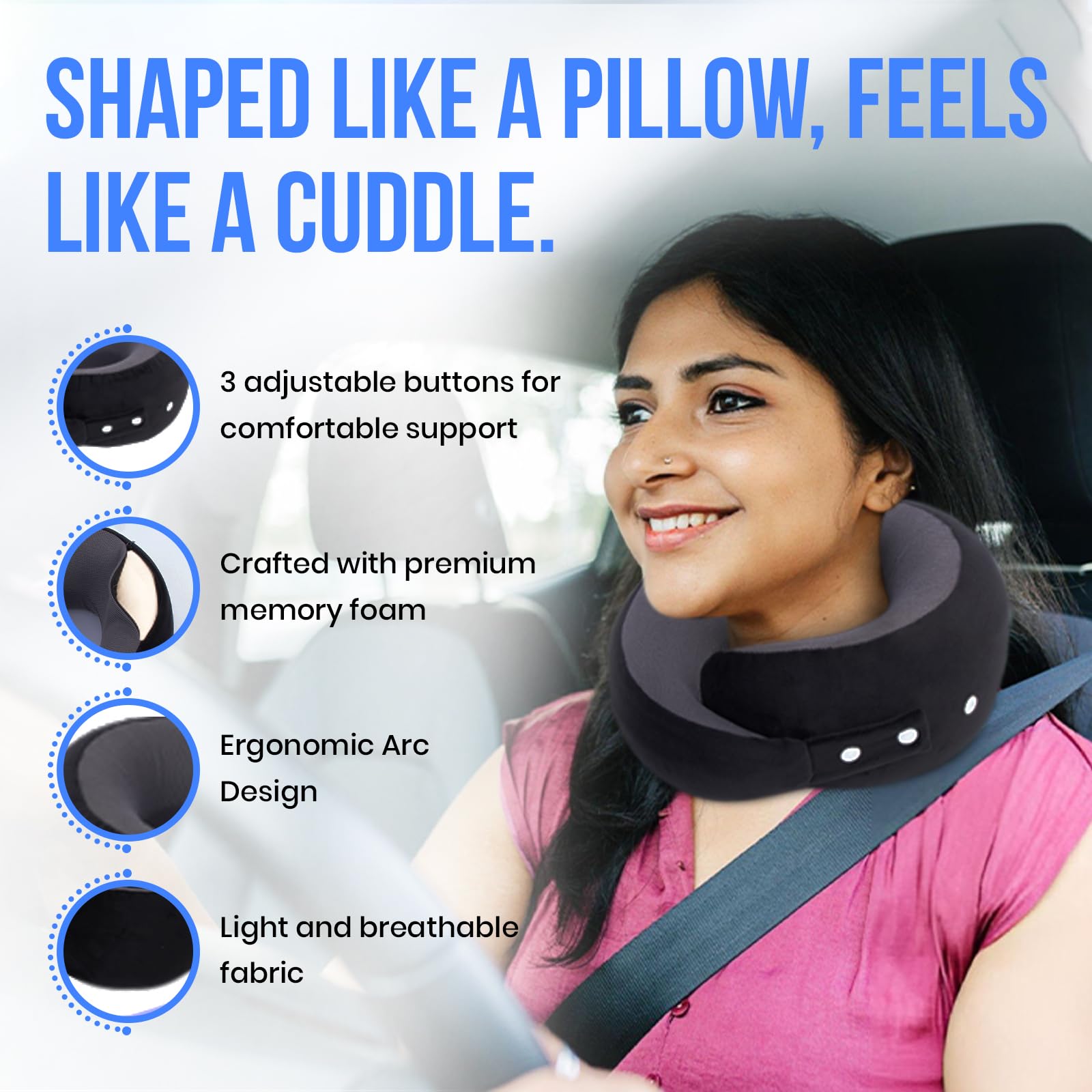 Aakarit Travel Neck/Head Pillow Set with Eye Mask – Plush Animal-Themed Soft Memory Foam Cushion, Adjustable Strap, Perfect for Long Flights, Road Comfort Trips | 1 PC