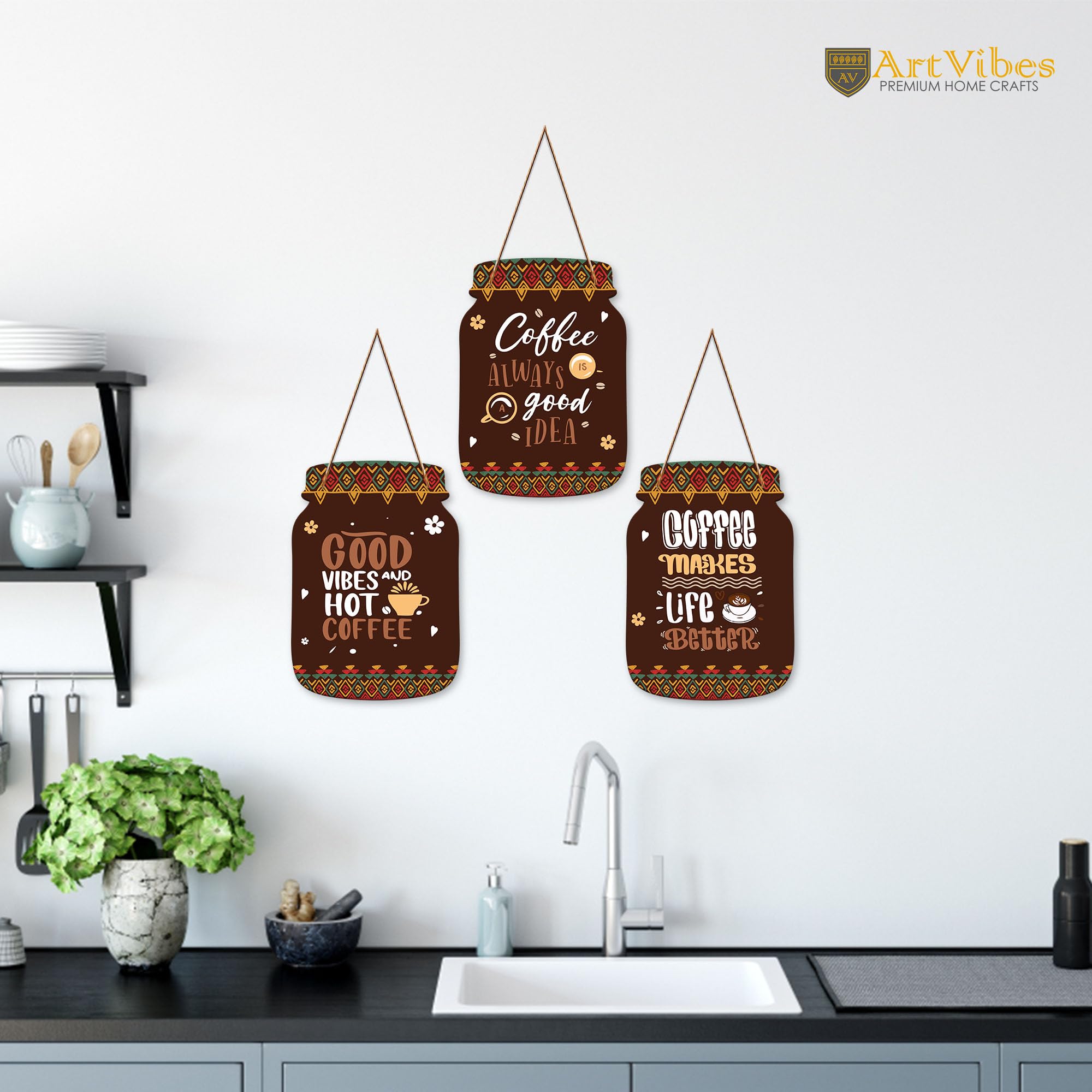 Artvibes Coffee Make Life Better Quote Decorative Wall Hanging Decoration item for Kitchen | Home Decor | House Warming Gifts | Kitchen Quotes Decor Item | Wall Decoration (WH_8916N)