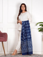 RAI SAHAB Printed Cotton Scarf for Women, Lightweight Soft Scarves Stoles for Summer & Winter(ST-37LEAFBLUE)