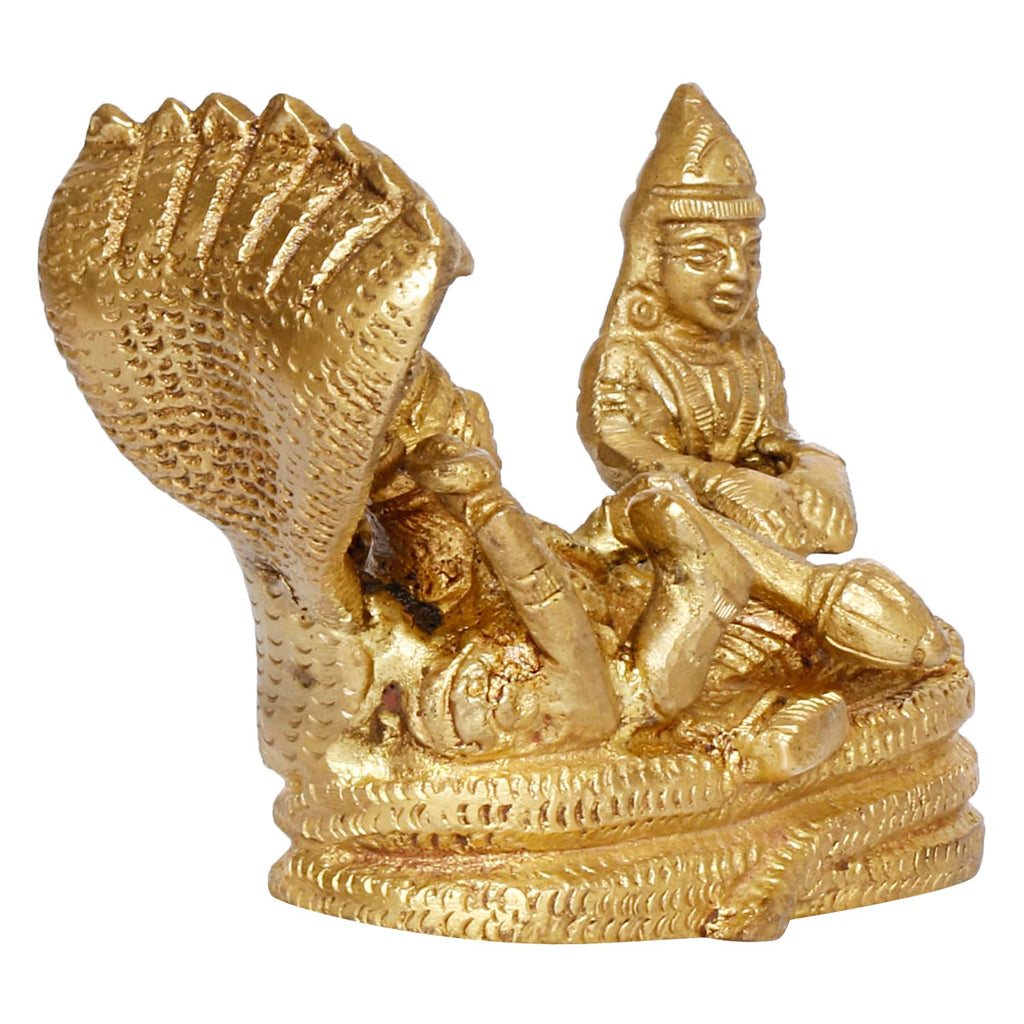 ARTVARKO Brass Lord Lakshmi Vishnu Statue Resting On Sheshnaag Murti Laxmi Maa Narayan Idol Religious Figurine for Puja Home Decor Gift 4 Inch.