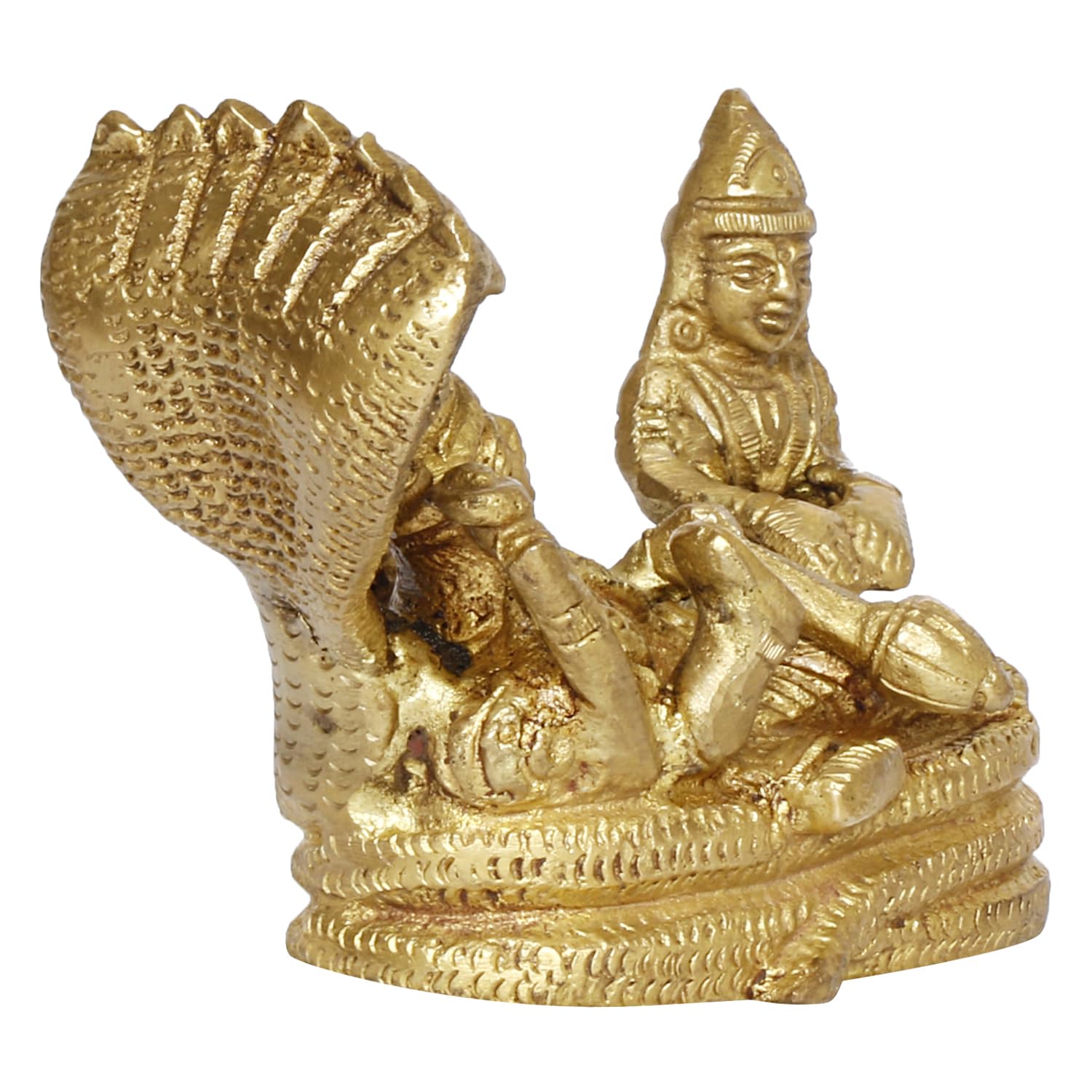 ARTVARKO Brass Lord Lakshmi Vishnu Statue Resting On Sheshnaag Murti Laxmi Maa Narayan Idol Religious Figurine for Puja Home Decor Gift 4 Inch.