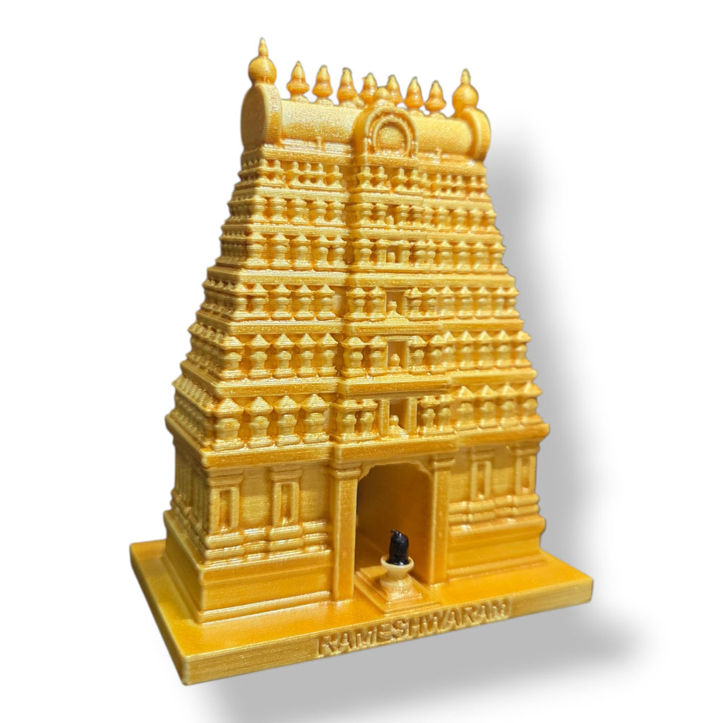 DevaDarshan Rameshwaram Temple Miniature Statue – Shiva Lingam Model, Ramanathaswamy Mandir Idol, Sacred South Indian Temple Decor for Home/Office, Puja Gift, Spiritual Souvenir