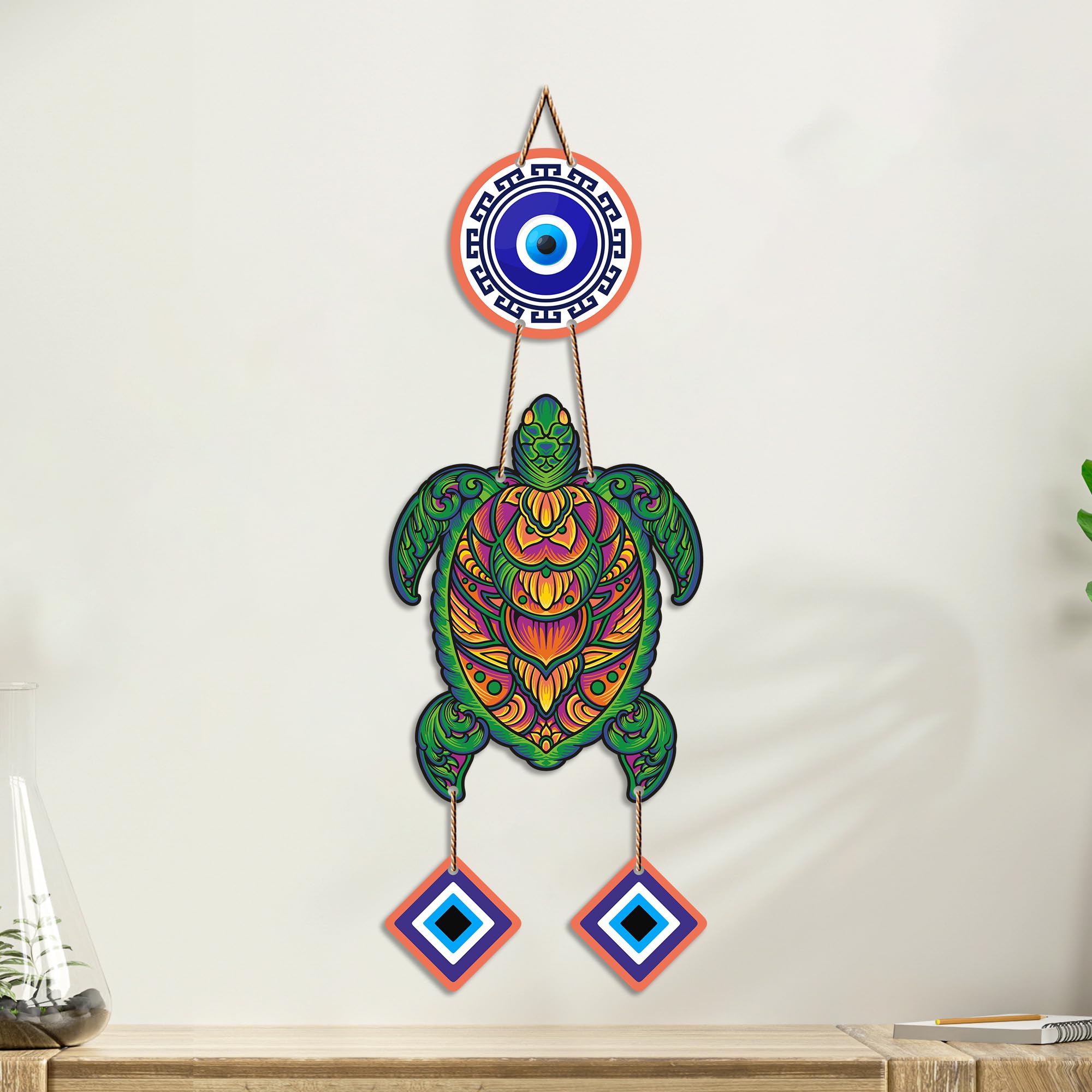 Artvibes Sea Turtle Evil Eye Wall Hanging for Home Entrance | Nazar Battu MDF Wall Decor | Lucky Vastu Wall Art for Living Room | Bedroom | Office | Balcony & Main Door | Unique Gift Item (WH_8539N)
