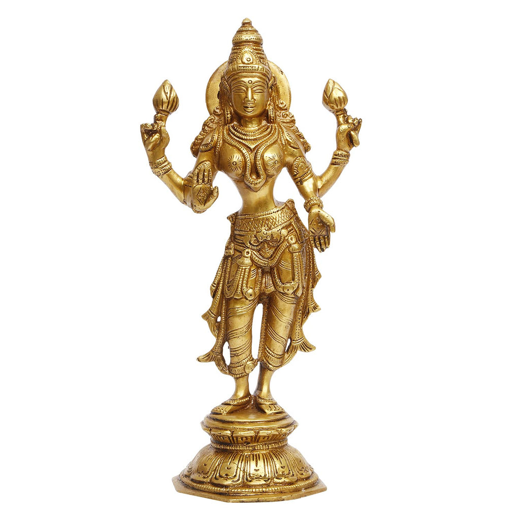 ARTVARKO Brass Maa Laxmi Murti Lakshmi Standing Blessing Idol Statue for Home Office Mandir Décor Puja Vaastu 10 Inch