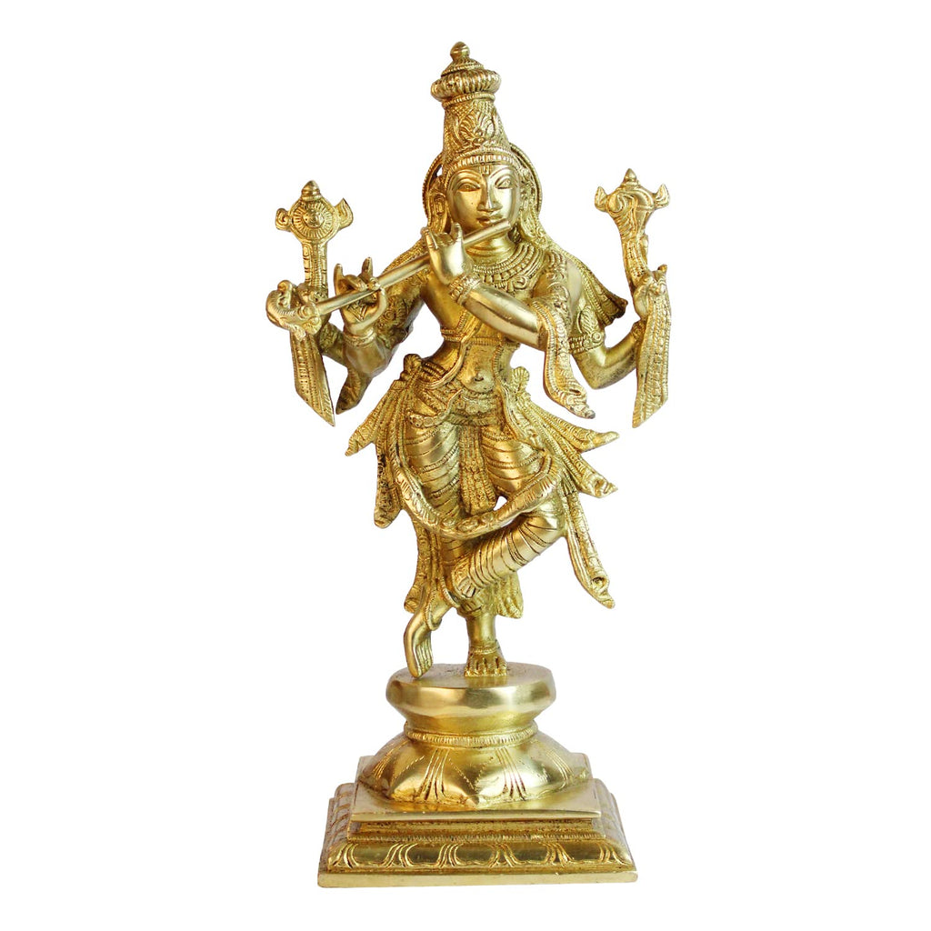 ARTVARKO Lord Murli Manohar Krishna Krishan Brass Statue Murti Gift & Home Décor 12 Inches