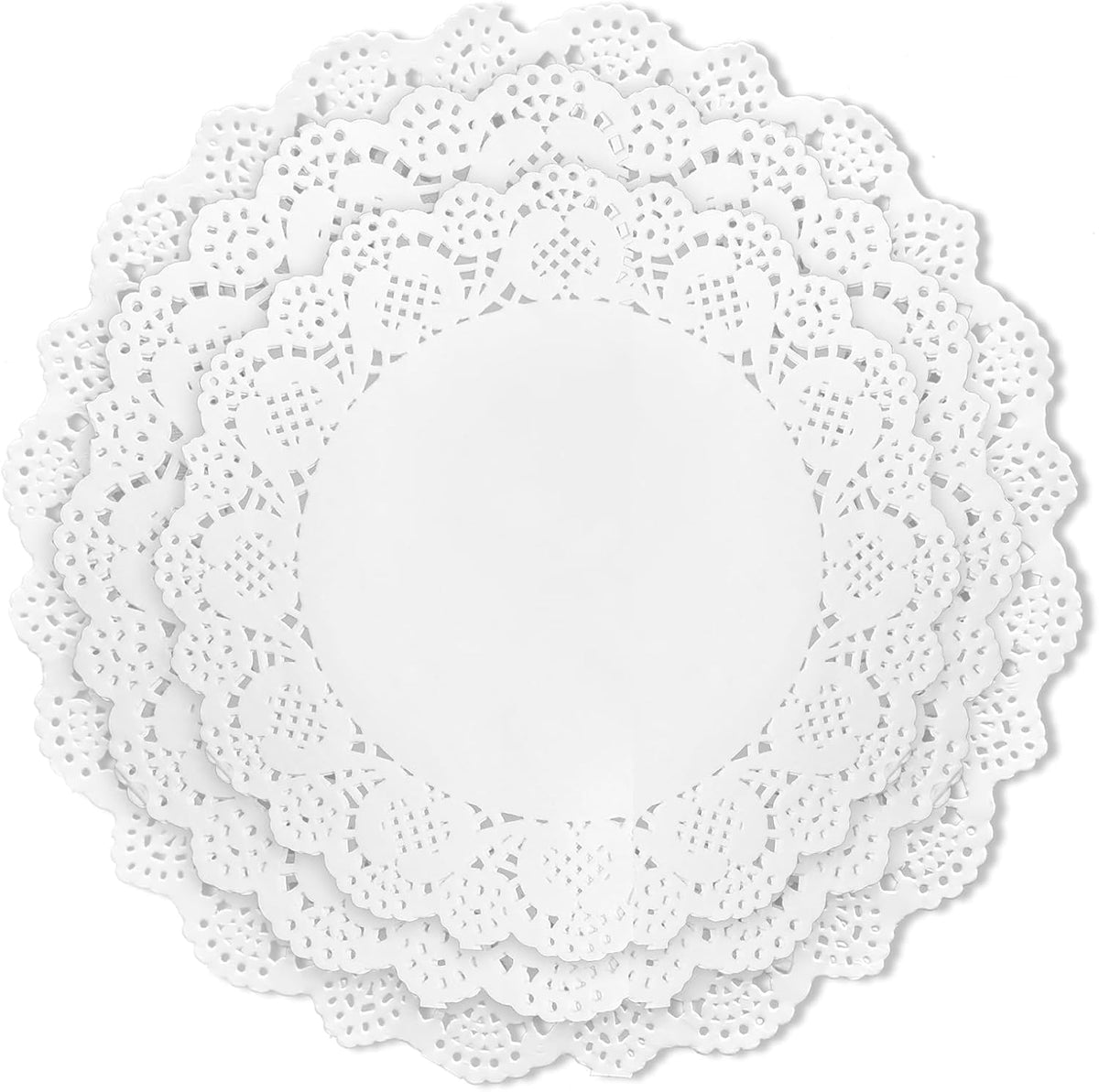 Lace Doilies for Tables, Round Paper Placemats for Party Table Cakes Dessert Trays Tableware Crafts Wedding and More (300pcs-10.5/12/14,inch Round) Kafalo