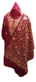 latest Womens pure woolen kashmiri embroidered salwar kameez suit with heavy embroidery on shawl,winter wear,woollen kurta pant set dress material(UNSTITCHED FABRIC) by pure Pashmina wooltex.MAROON2