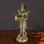 ARTVARKO Brass Deepalakshmi Idol Statue | Goddess Lakshmi Diya Oil Lamp Holder | Handmade Laxmi Murti for Pooja Room Mandir Home Decor Diwali Gift | Glossy Gold Finish | 11.5 Inch