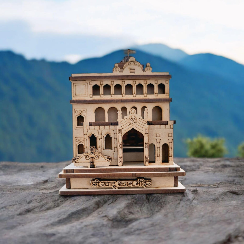 SHRI GOPAL ARTS Shree Khatu Shyam Ji Wooden LED Temple (Khatu Shyam Mandir) (L=4.5, W=4.5, H= 6 inches)