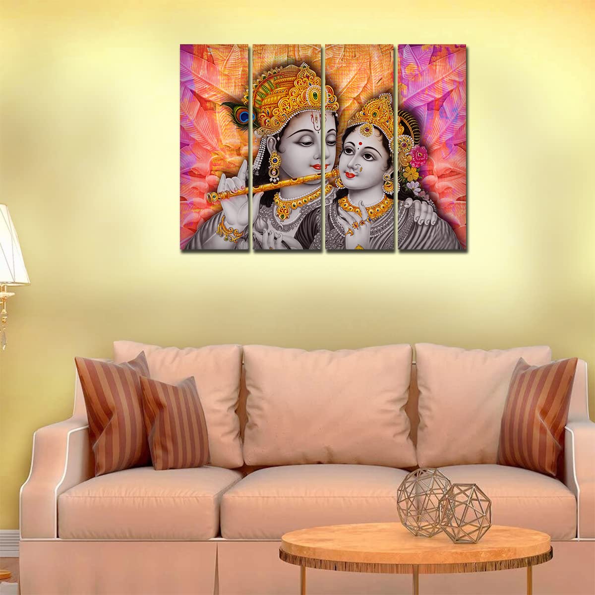 VIBECRAFTS Shree Radha Krishna 4 Pieces Canvas Wall Painting Fitted With Wooden Frame For Home | Office | Living Room | Gifts (PTVC4Pcs1_13504)