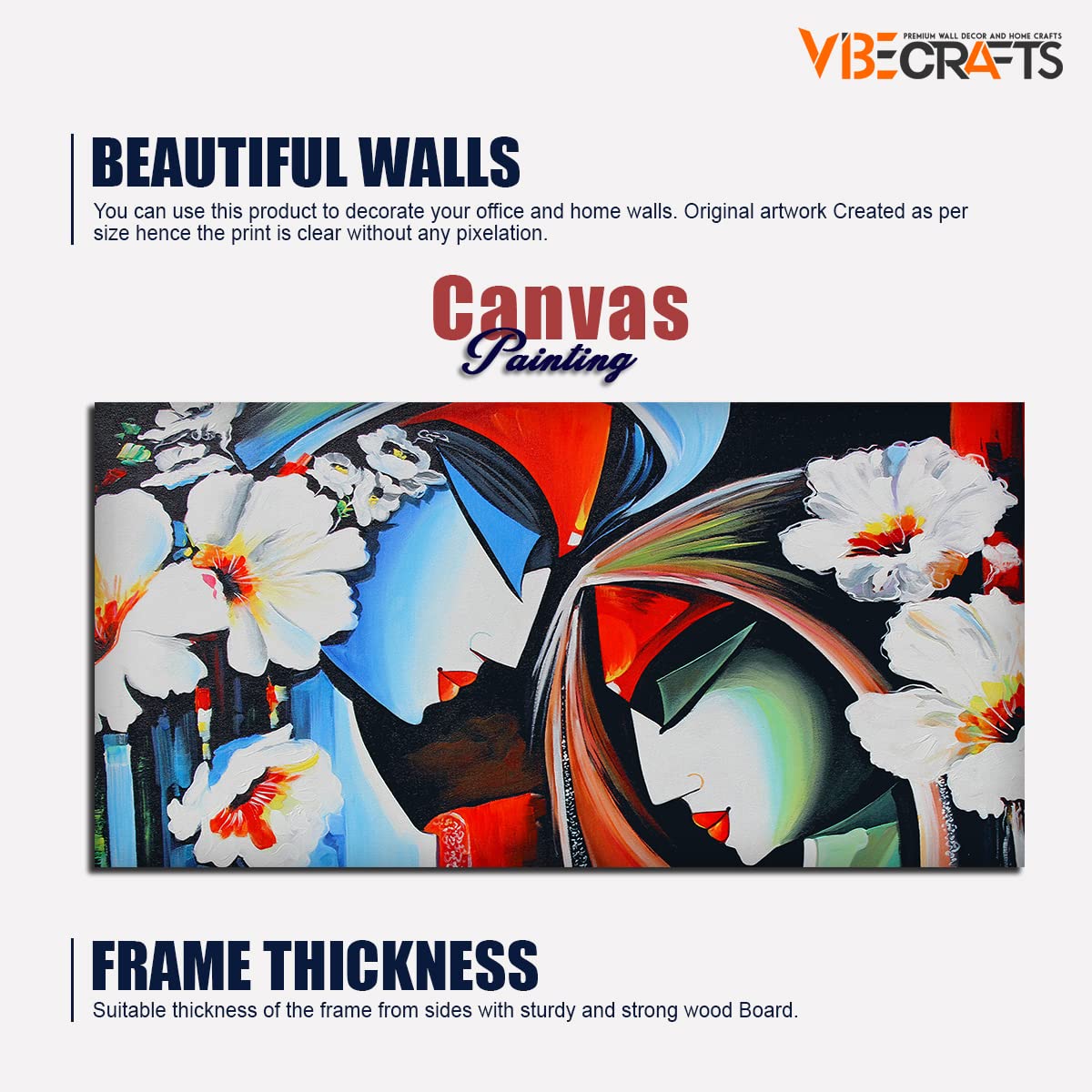 VIBECRAFTS Canvas Paintings for Living Room Drawing Room Canvas Wall Painting of Radha Krishna Abstract Pattern Fitted with Wooden Frame for Home|Office|Gift(PTVCH_2298NV)