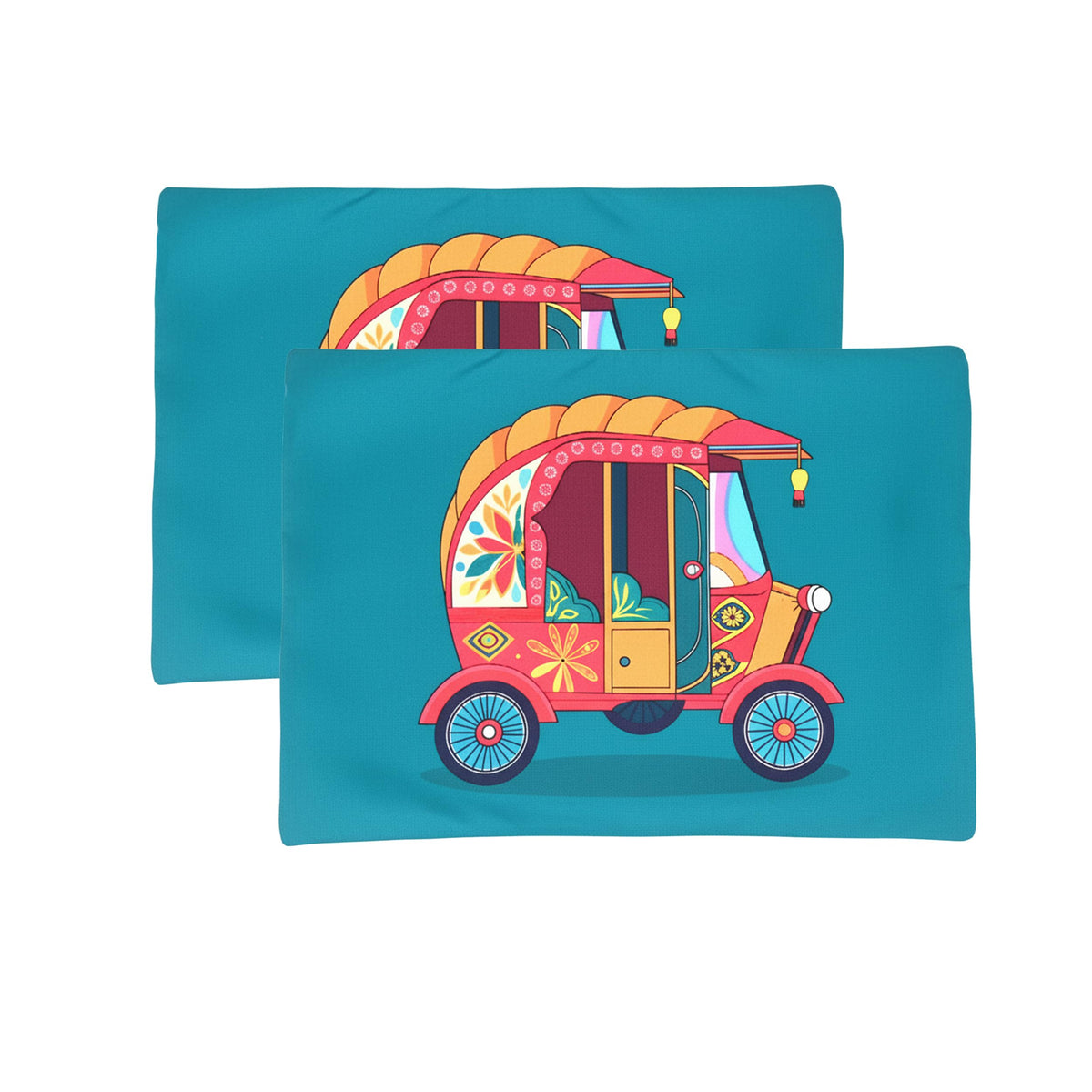 PRAKARTIK BY INDUARTS DiningTable Mats Set of 2 - Auto Vibrant Cultural Theme,Digital Print, Washable, Indoor/Outdoor, Heat-Proof, Water Resistant, Wipe & Clean (47X33 cm) Green & Pink Kafalo