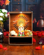 PIXELCRAFTS Folding Wooden wall Mounted Temple/mandir for Home and Office(Size – H 15.5X L 11.5 x W 10.5 inch) (Brown 4)