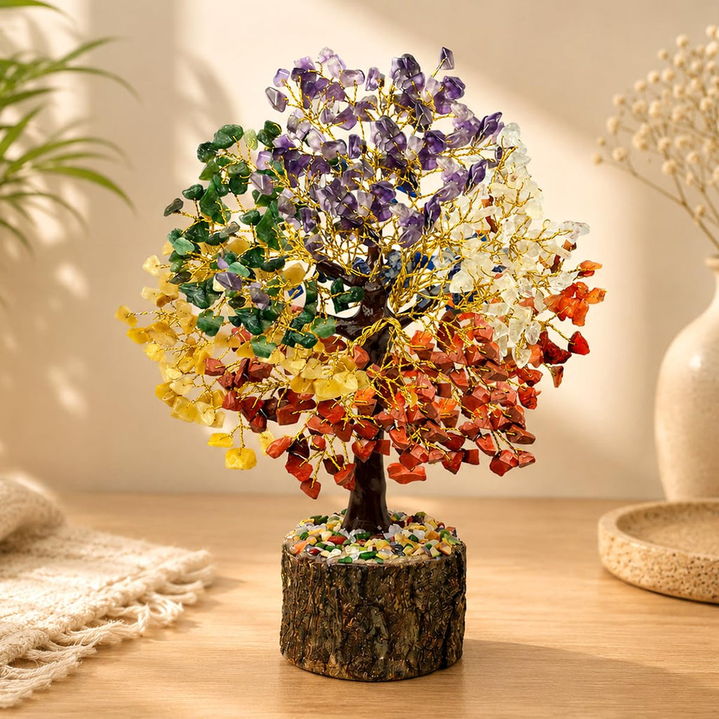 Reiki Crystal Products 7 Chakra Tree 300 Beads | Selenite Charging Plate
