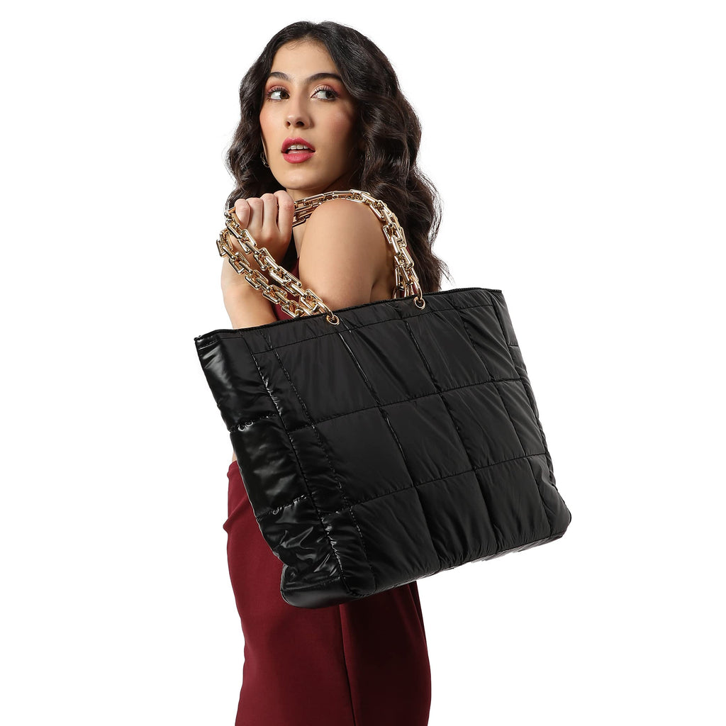 Haute Sauce Women black quilted tote bag (HSHB1263)