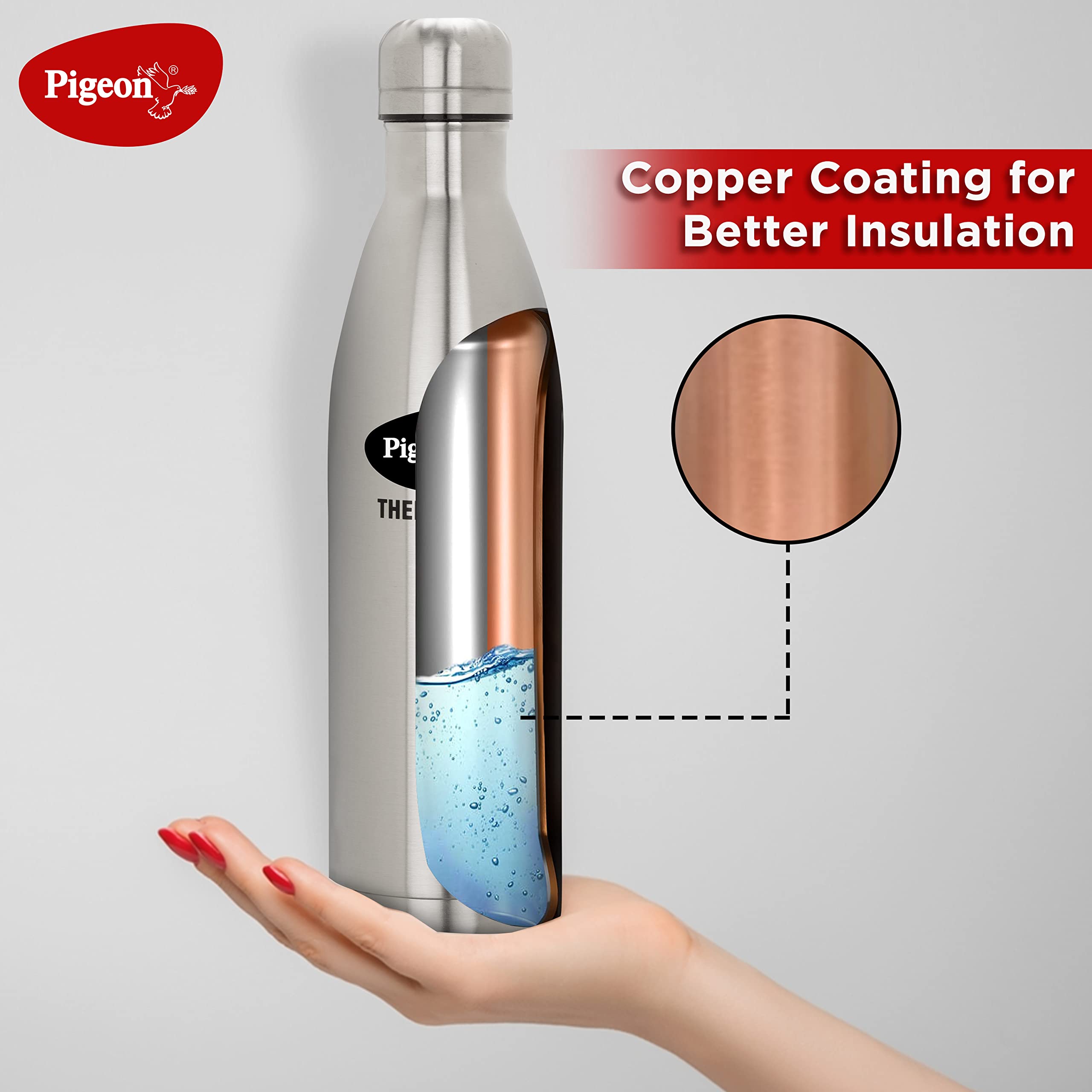 Pigeon by Stovekraft Aqua Therminox Stainless Steel Vaccum Insulated Water Bottle with Copper Coating Inside for Better Hot and Cold Retention (1000 ml)