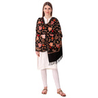 BRAVEZI Women's Woolen Kashmiri Emboridered Shawl (BZST5553, Black, Free Size)