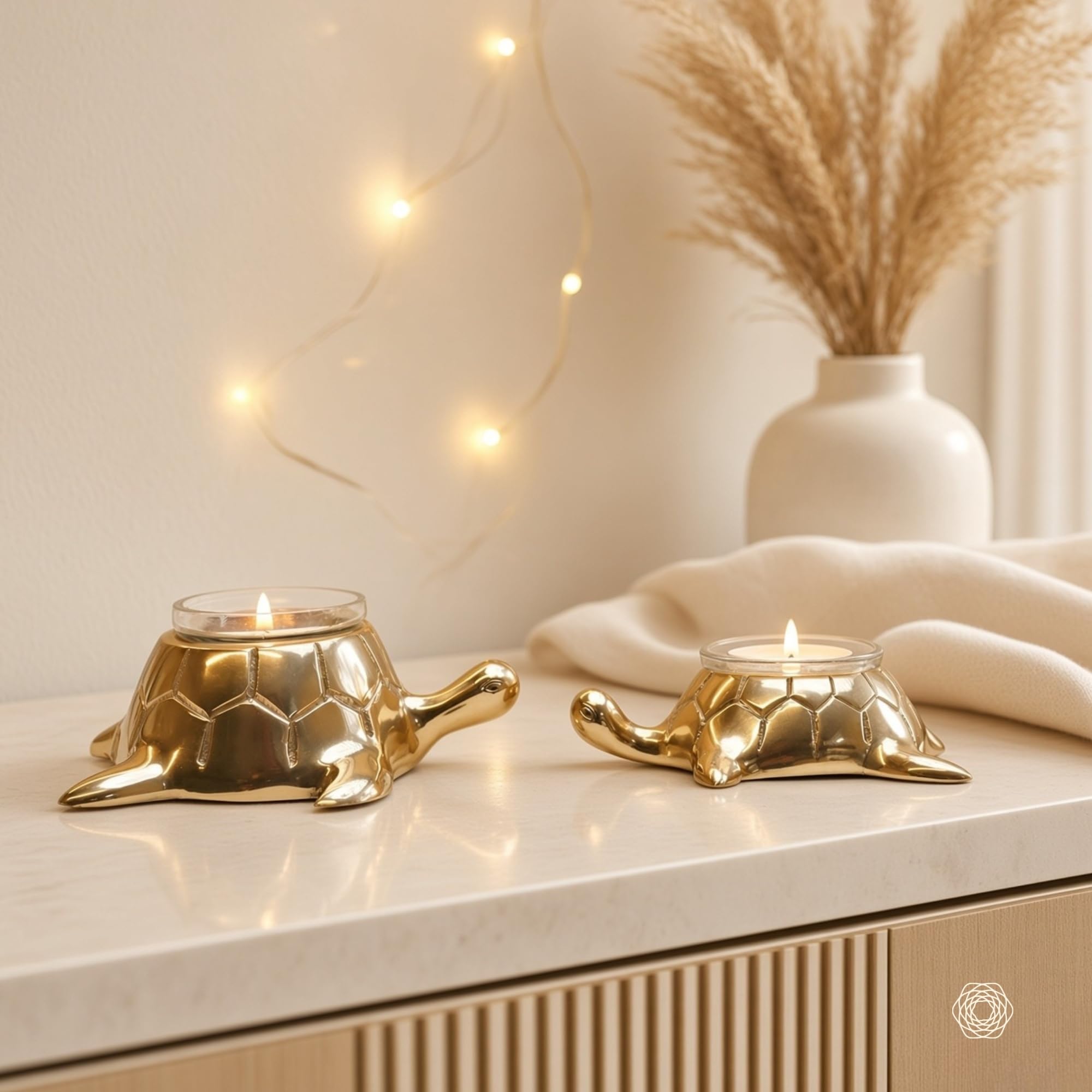 BEHOMA Golden Turtle Votive Holder Mother and Child Set