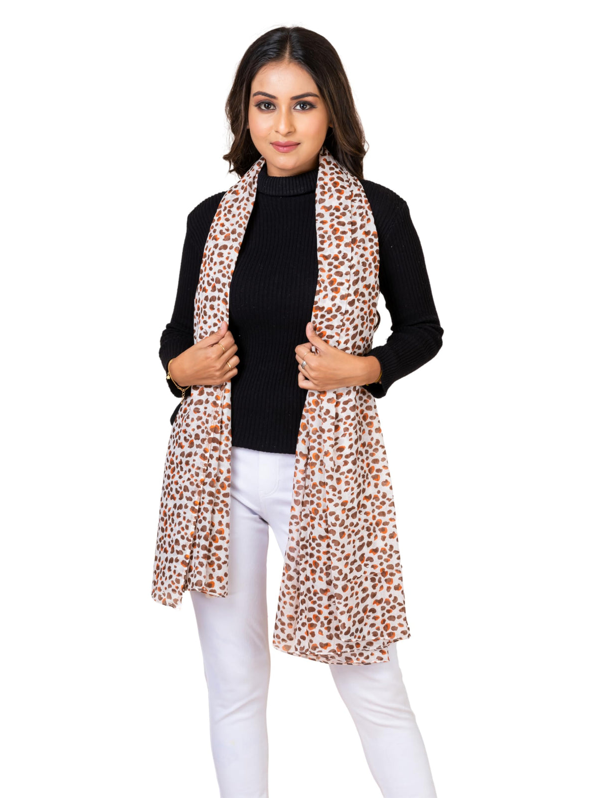 AQVA Printed Cotton Scarf for Women Stylish (Cheetah Dark Brown) | Head and Face Cover Scarf for Girls with 100% Cotton | Soft & Lightweight Scarves/Stoles for all Weather (72 x 43 in)