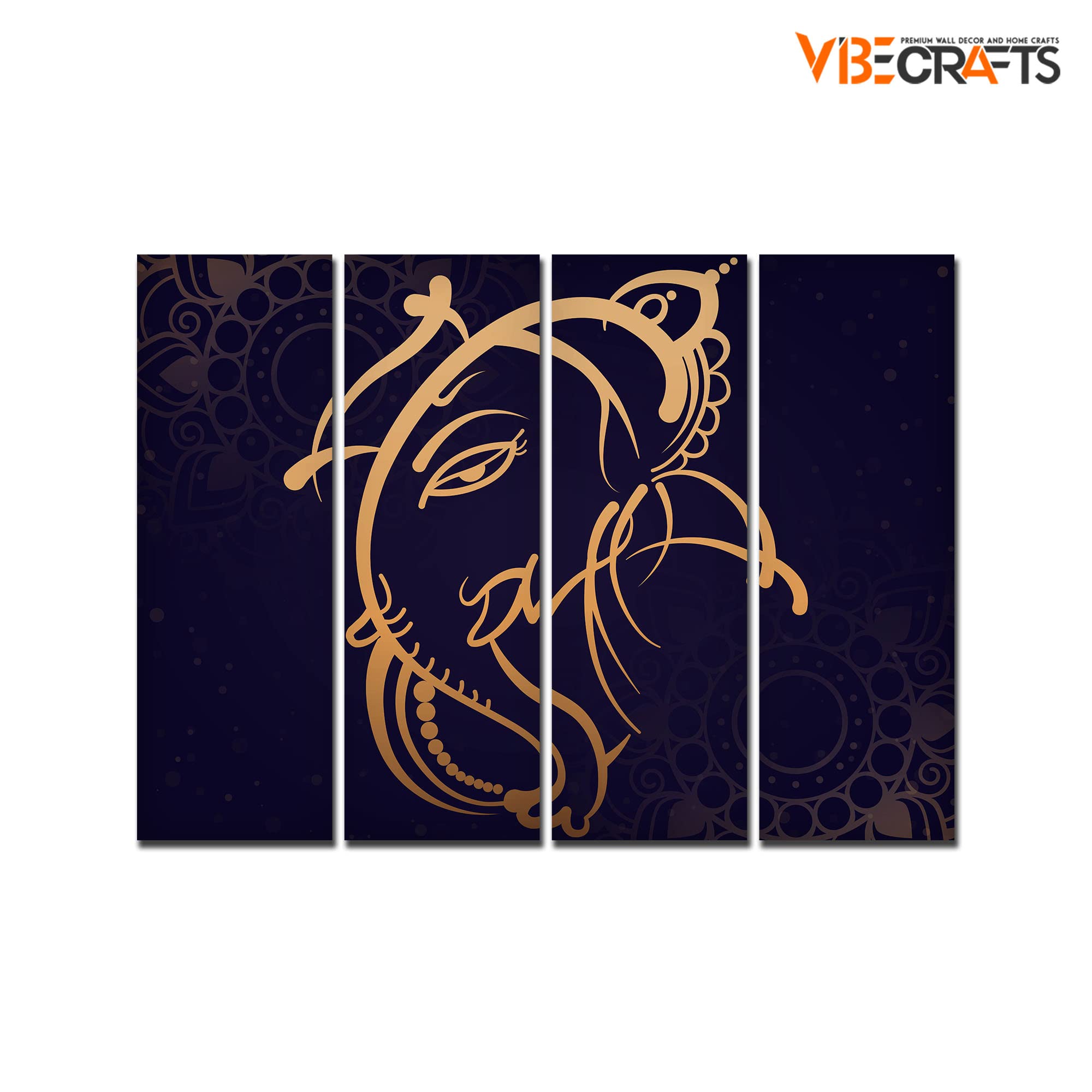 VIBECRAFTS 4 Pieces Shree Ganesh Ji Canvas Wall Painting Fitted With Wooden Frame For Home | Office | Living Room | Gift(PTVC4Pcs1_13530)