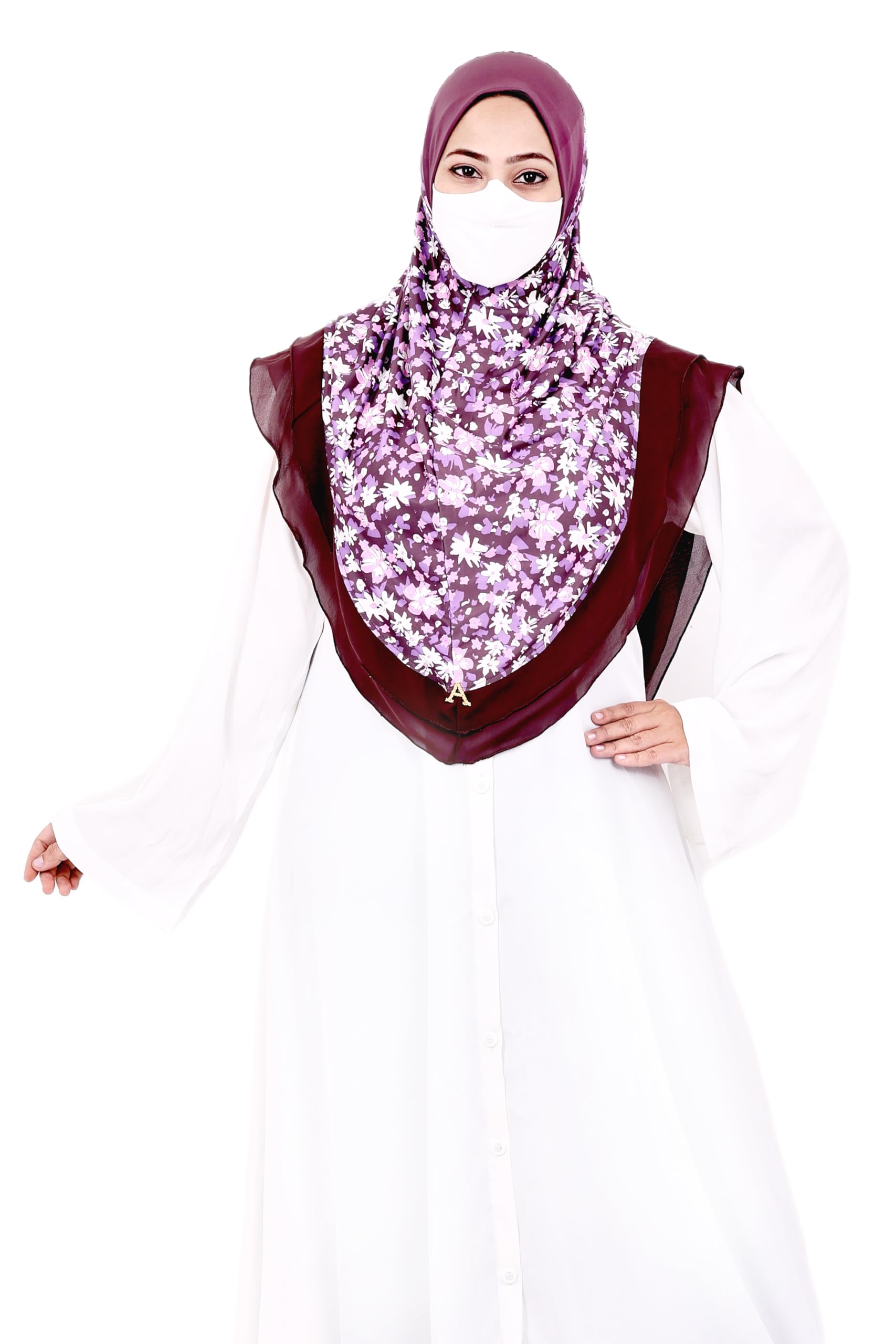 Markaz Hijab Women's Floral Printed Hijab | Ready-to-Wear Modest Headscarf | Lightweight Soft Fabric Instant Hijab | Elegant Scarf for Prayer and Casual Outfits (Purple floral, Medium)