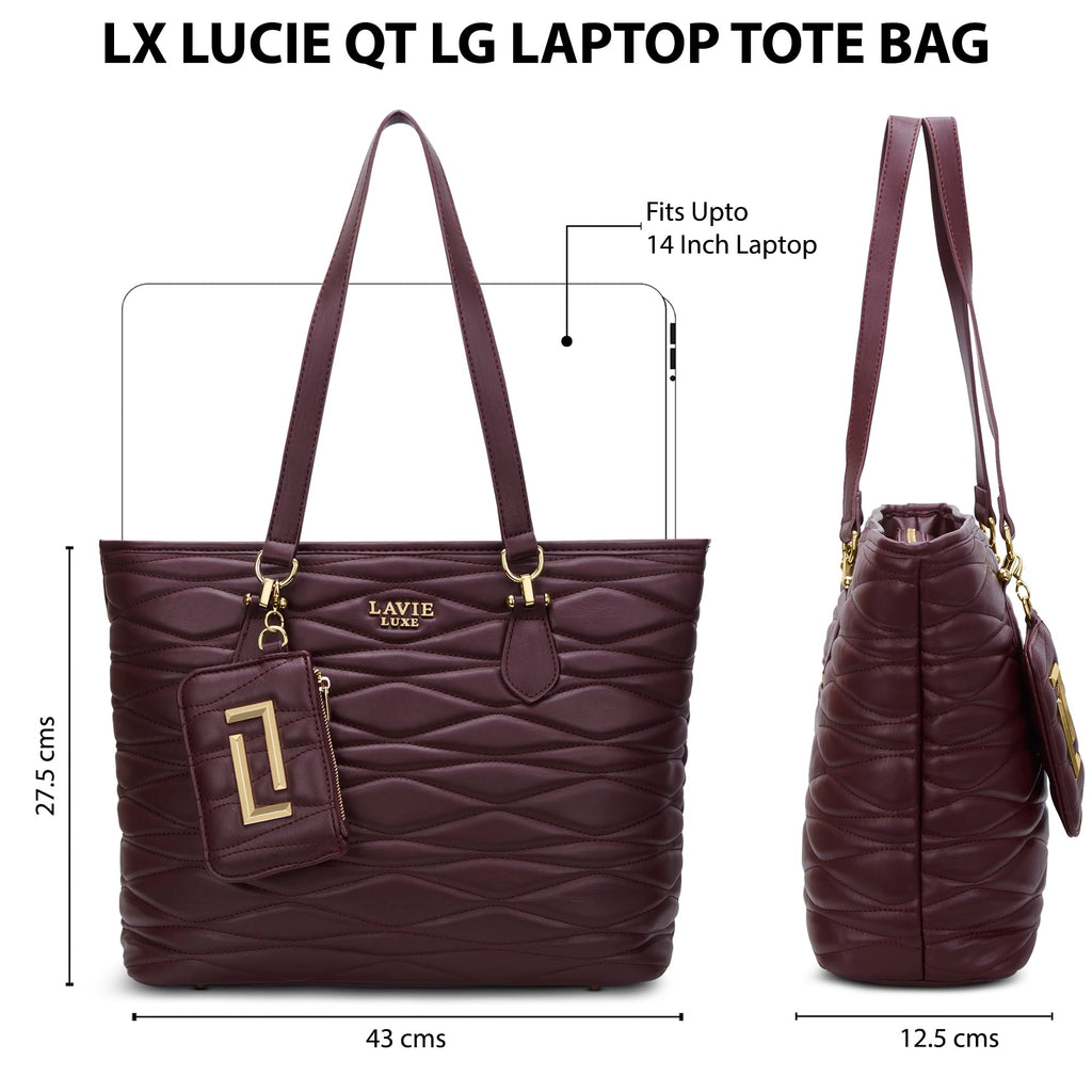 Lavie Luxe Women's Lucie Quilted Large 14 Inch Laptop Tote Handbag | Tote Bag for Work | Ladies Purse | Stylish Shoulder Bag | Gift for Women