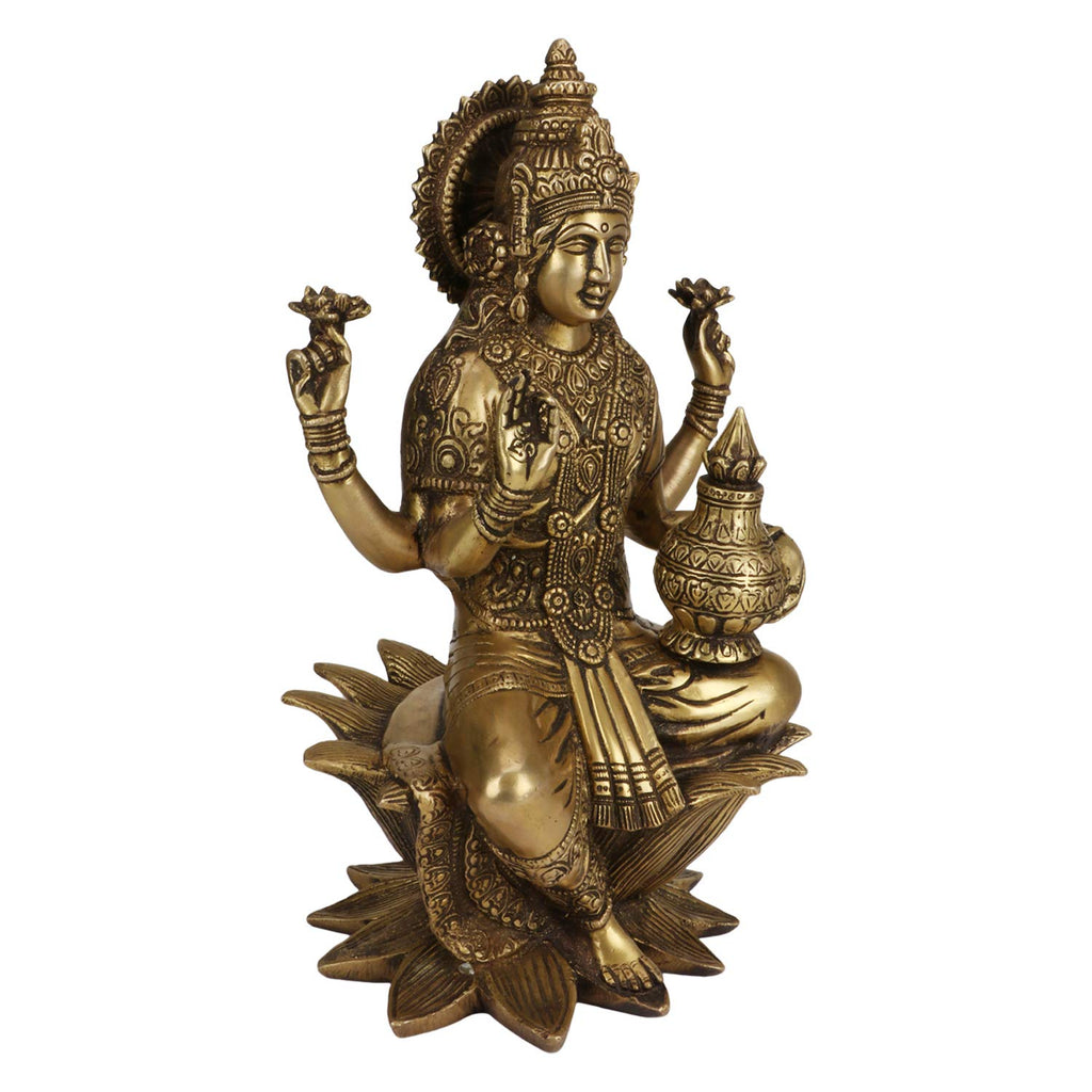 ARTVARKO Goddess Maa Laxmi Idol Brass Statue Sitting in Lotus Lakshmi MATA for Temple Puja Home Decor 12 Inch
