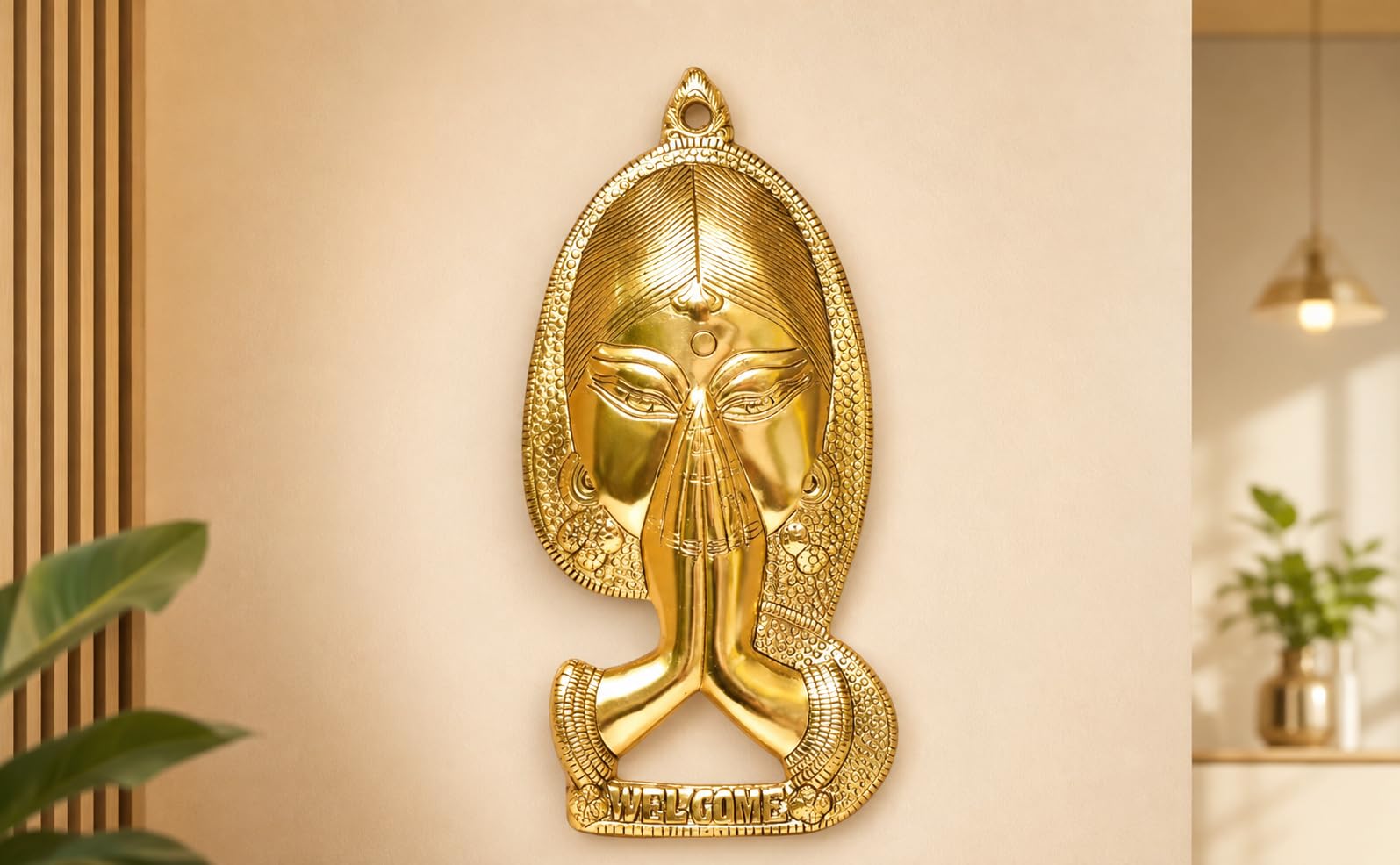 KridayKraft Aluminium Welcome Namaste Lady Door Metal Wall Hanging Decorative Showpiece for Home Wall Decor, House Warming Gift
