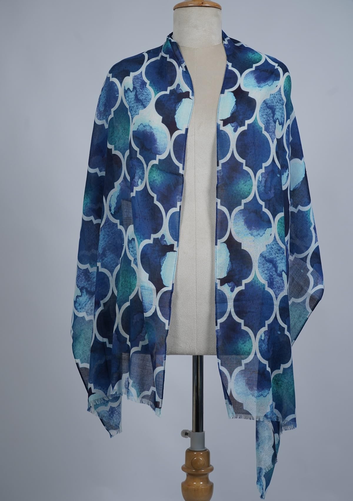 VIC Cotton Modal Digital Print Scarf for Women | Digital Print Designer Stole | Soft Lightweight Luxury Wrap | Premium Silk Modal Blend | 55 x 170 cm | VIC-SM-DP5517 (Blue quatrefoil)