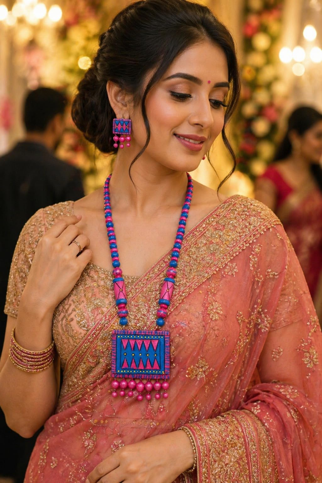 KARRU KRAFFT Traditional Handpainted Terracotta Necklace Set | Handmade Artistic Jewellery | Unique Ethnic Gift for Women | Wedding & Festive Collection