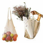 MSK Looms Eco Friendly Light Weight Cotton Net String Bag with Long Handle, Reusable Produce Bag for Fruits and Vegetable - White