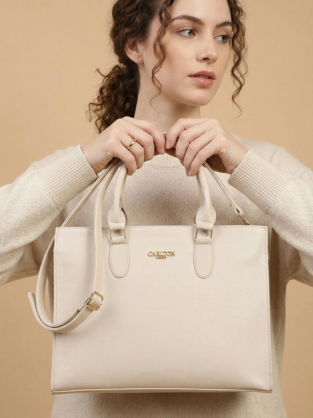 Carlton London Women Fashion HAND BAG,CREAM,Free Size