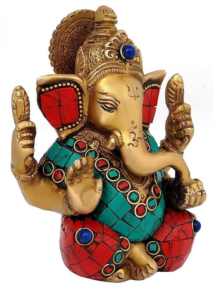 ARTVARKO Brass Idol Ganesha Murti Ganpati Statue for Home Decor Manidr Temple Office Inauguration Greh Pravesh Diwali Retirement Marriage Ceremony Birthday Gift Height 4.5 Home Decor