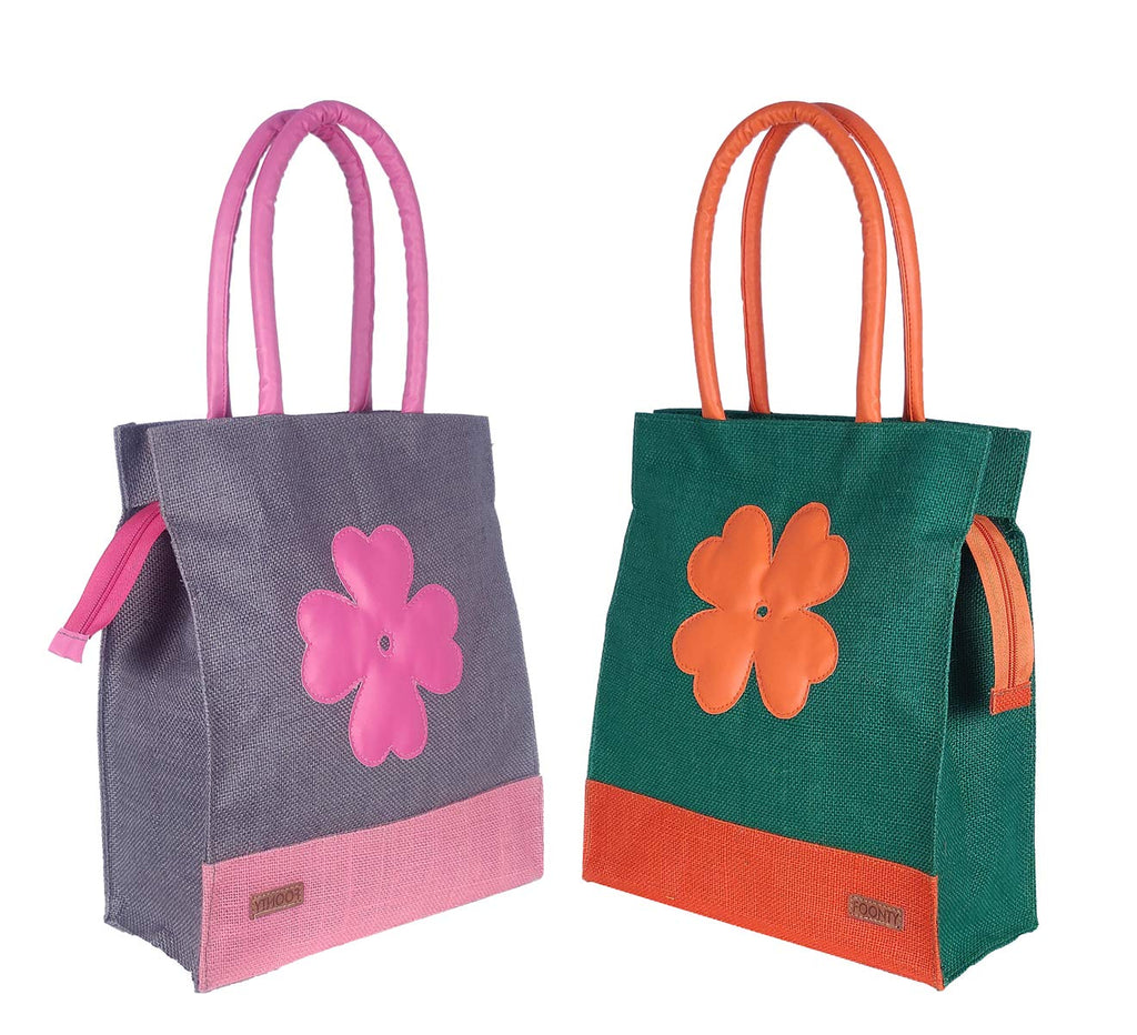 Foonty Exclusive Sunflower Daily Use Jute Lunch Bag(Combo of 2,Multicolor,FFFWB6015D)