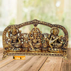Prince Home Decor & Gifts Metal Laxmi Ganesh Saraswati Idol Decorative Platter with Diya (Golden, 25 X 6 X 14 cm)