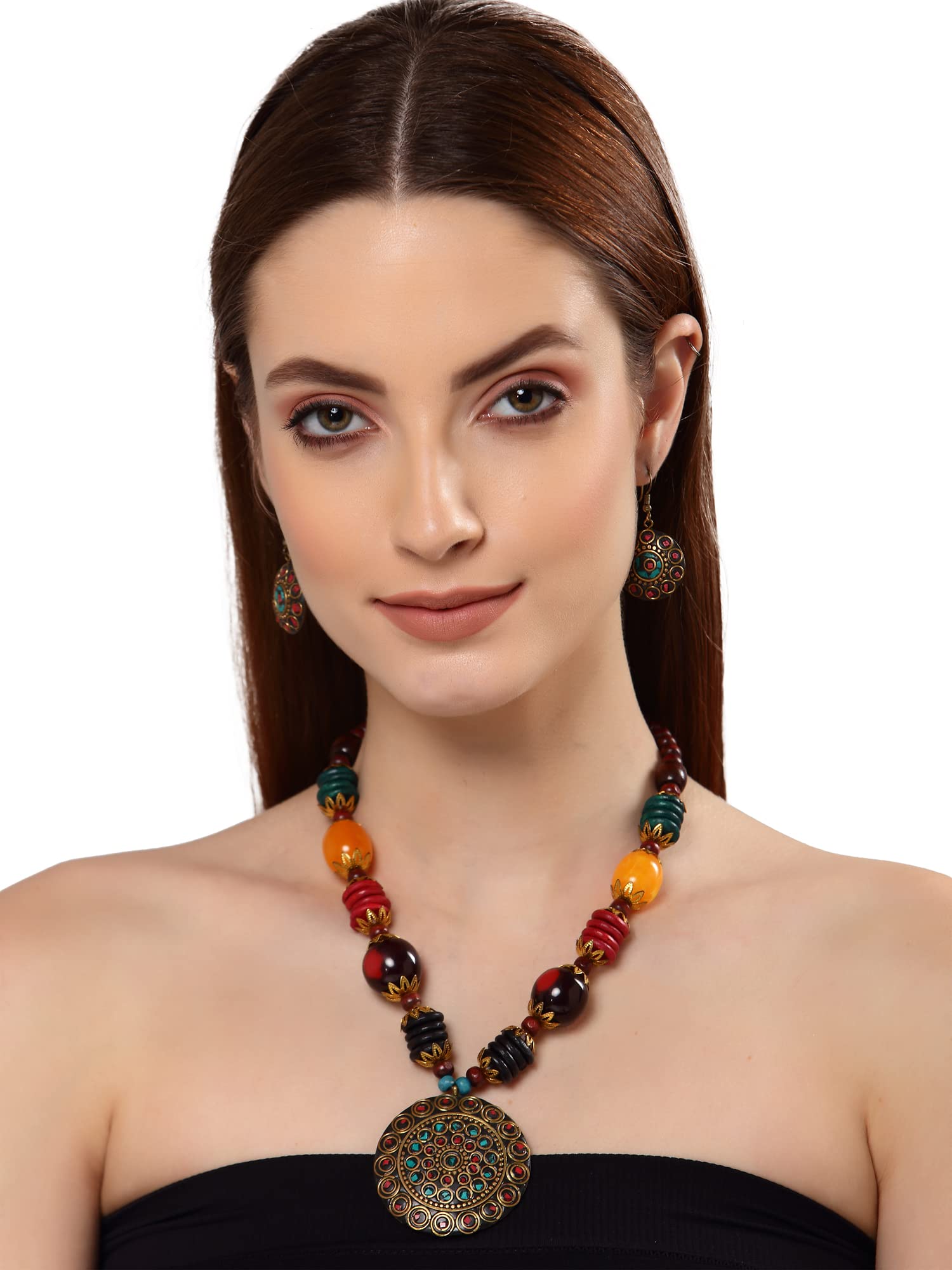 Shining Diva Fashion Latest Stylish Traditional Tibetan Pendant Necklace Jewellery Set for Women (13208s) (Style1)