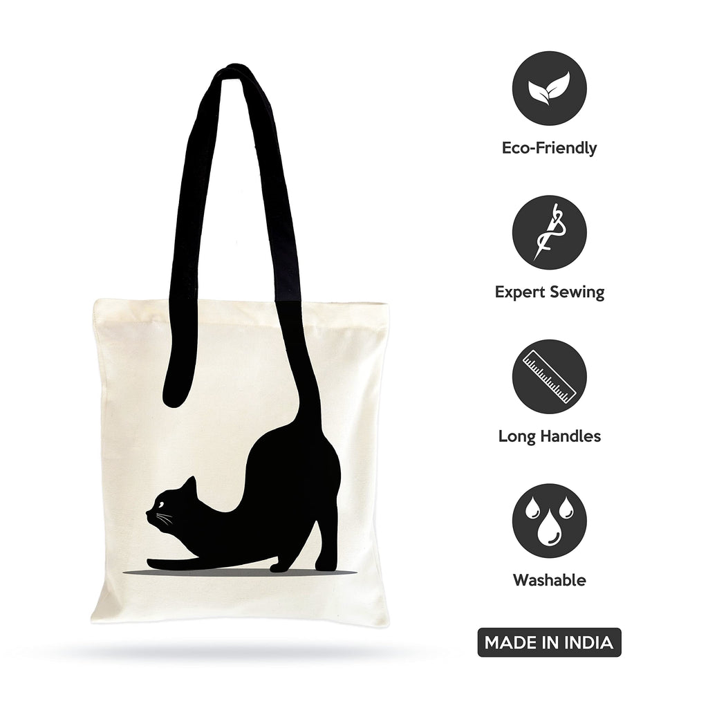 Ecotribe Fashionable Design Tote Bags Women Shoulder Bag-Printed Silhoutte Cotton Bag-Zipper-Ecofriendly Travel Bag-Pack of 1, Cat Printed