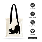 Ecotribe Fashionable Design Tote Bags Women Shoulder Bag-Printed Silhoutte Cotton Bag-Zipper-Ecofriendly Travel Bag-Pack of 1, Cat Printed