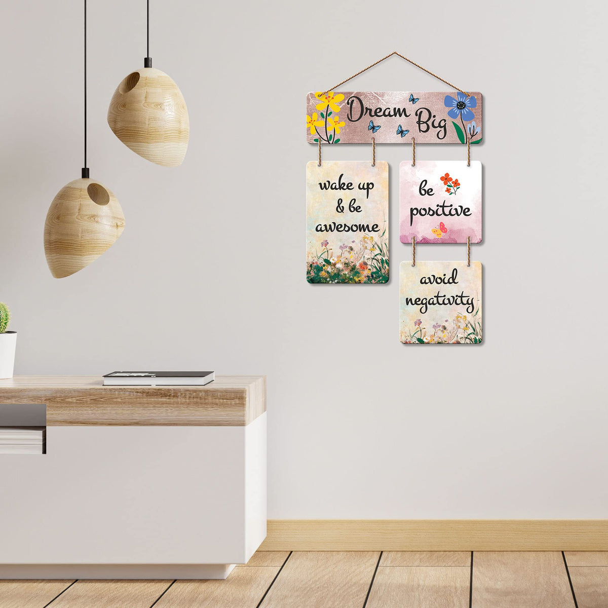 Artvibes Dream Big Wake Up & Be Awesome MDF Wall Hanger | Quotes Decor Item | Motivational Wall Decor | Wall Accent | Graphic Art | Gift Items | Office Wall Decoration Items (WH_6518N)