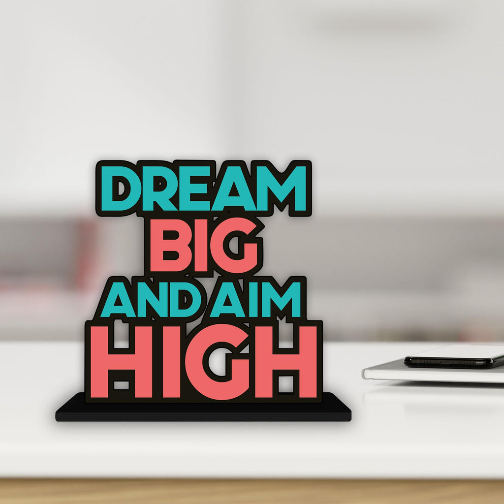 Artvibes Wooden Idols and Figurine Dream Big and Aim High Motivational Quotes Table Decor for Office Desk Showpiece | Home Decoration | Living Room | Modern Gifting Item (SP_1150)