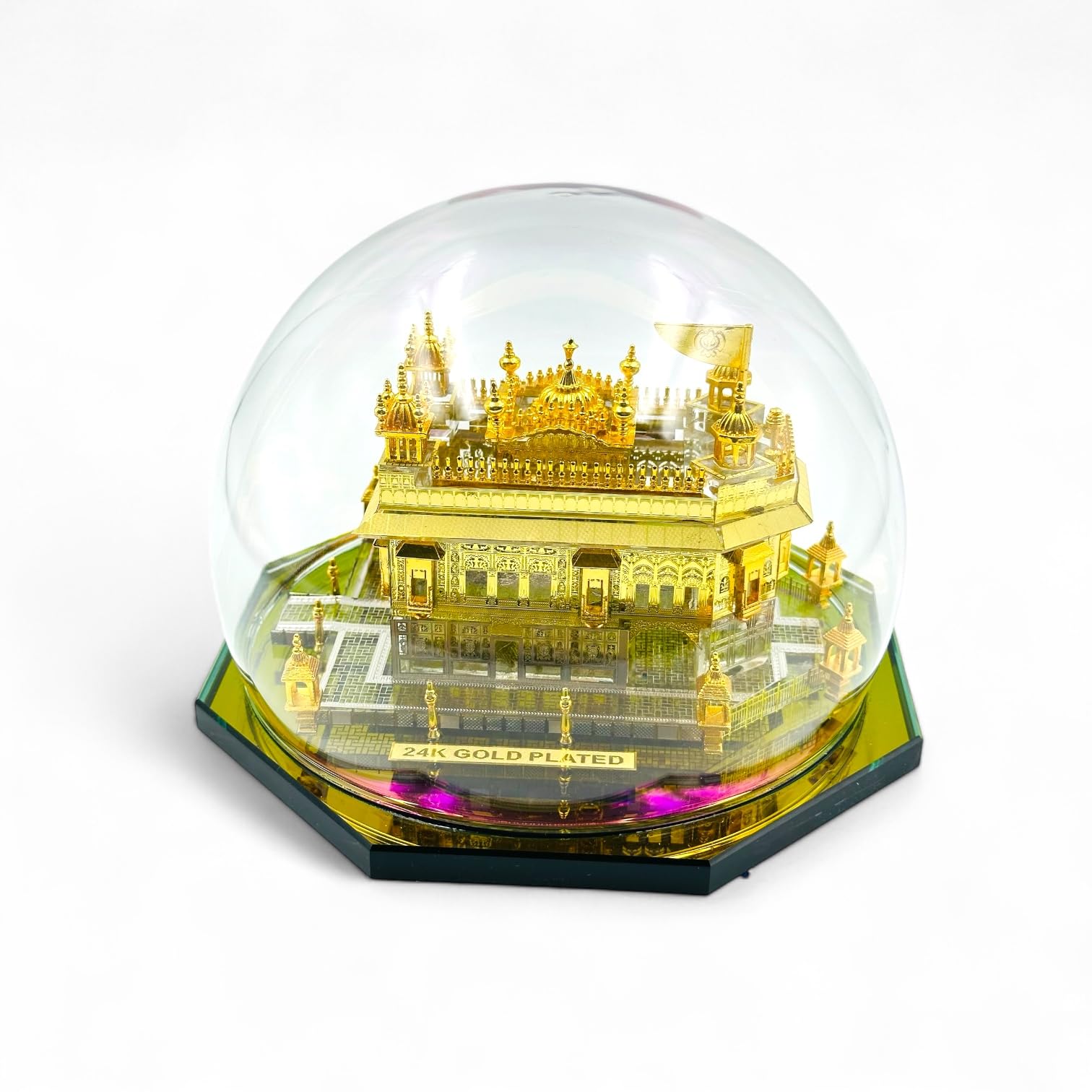 Bhanu Priya 24K Gold Plated Golden Temple Amritsar Miniature Replica in Glass Dome | Souvenir Showpiece for Home Decor, Office Desk, and Gifts (Medium) (13 * 13 * 10cm)